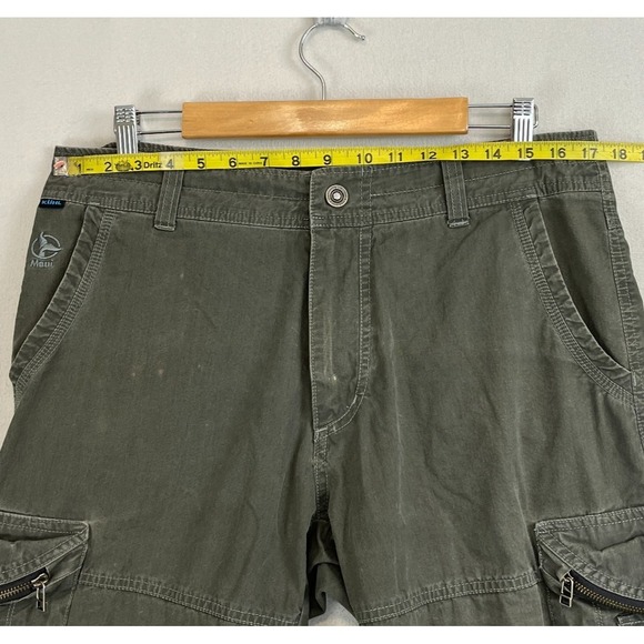 KUHL Mens Cargo Shorts Size 34 Green Patina‎ Dye 12" Inseam Embroidered - Picture 8 of 9